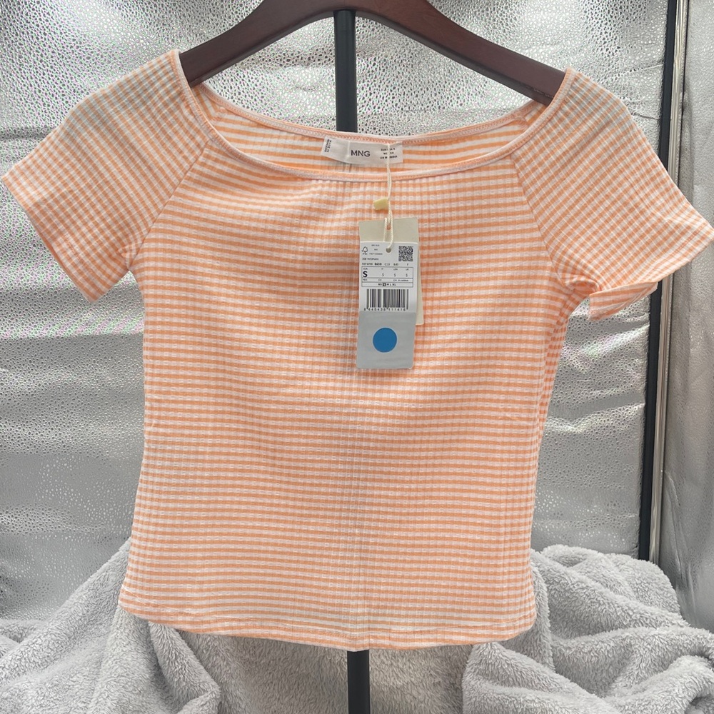 Mango Peach & White Striped Short Sleeve Tee